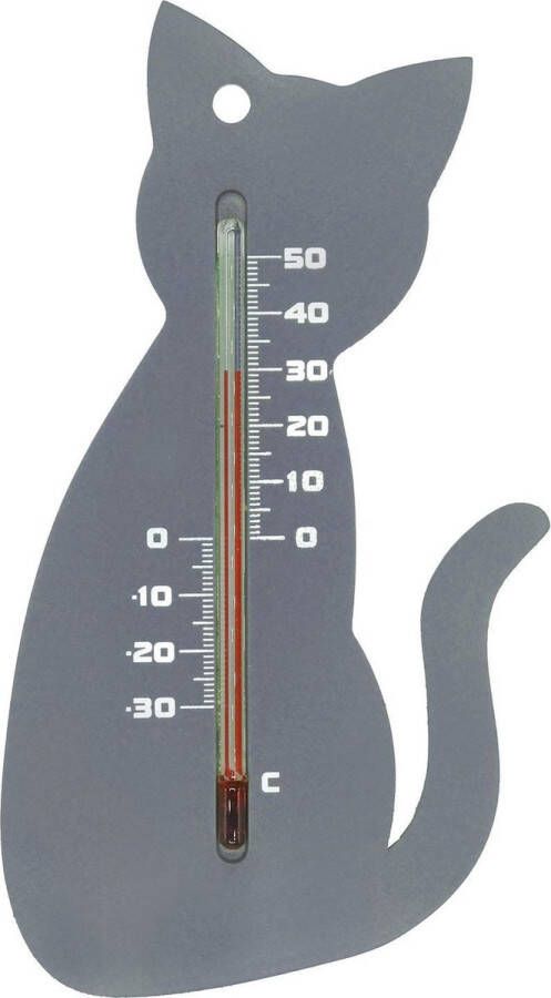 Furniture Limited Binnen buiten thermometer grijze kat poes 15 cm Tuindecoratie dieren Buitenthemometers raamthermometer kozijnthermometer