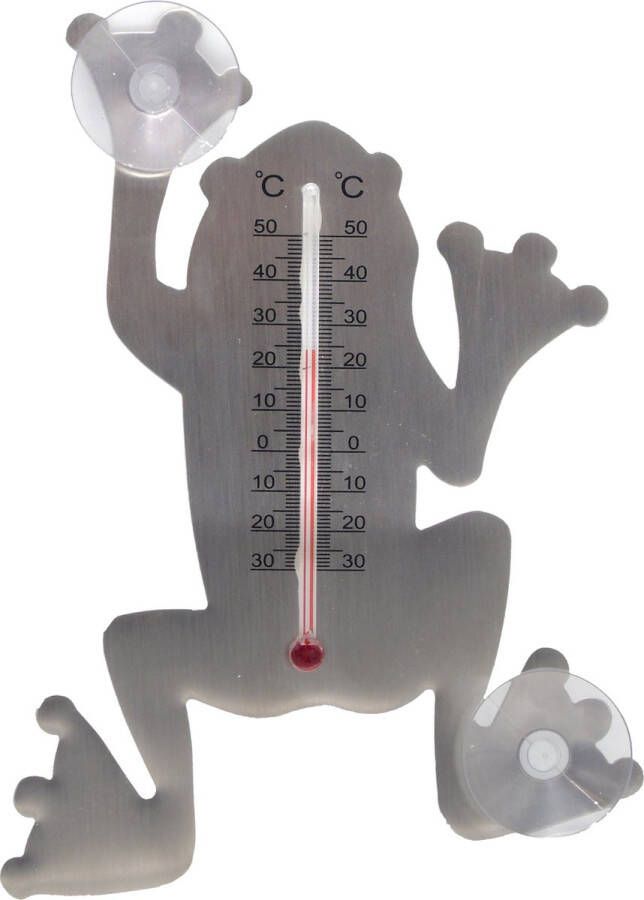 Nature Binnen buiten thermometer grijze kikker 16 cm met zuignappen Tuindecoratie dieren Buitenthermometers kozijnthermometers