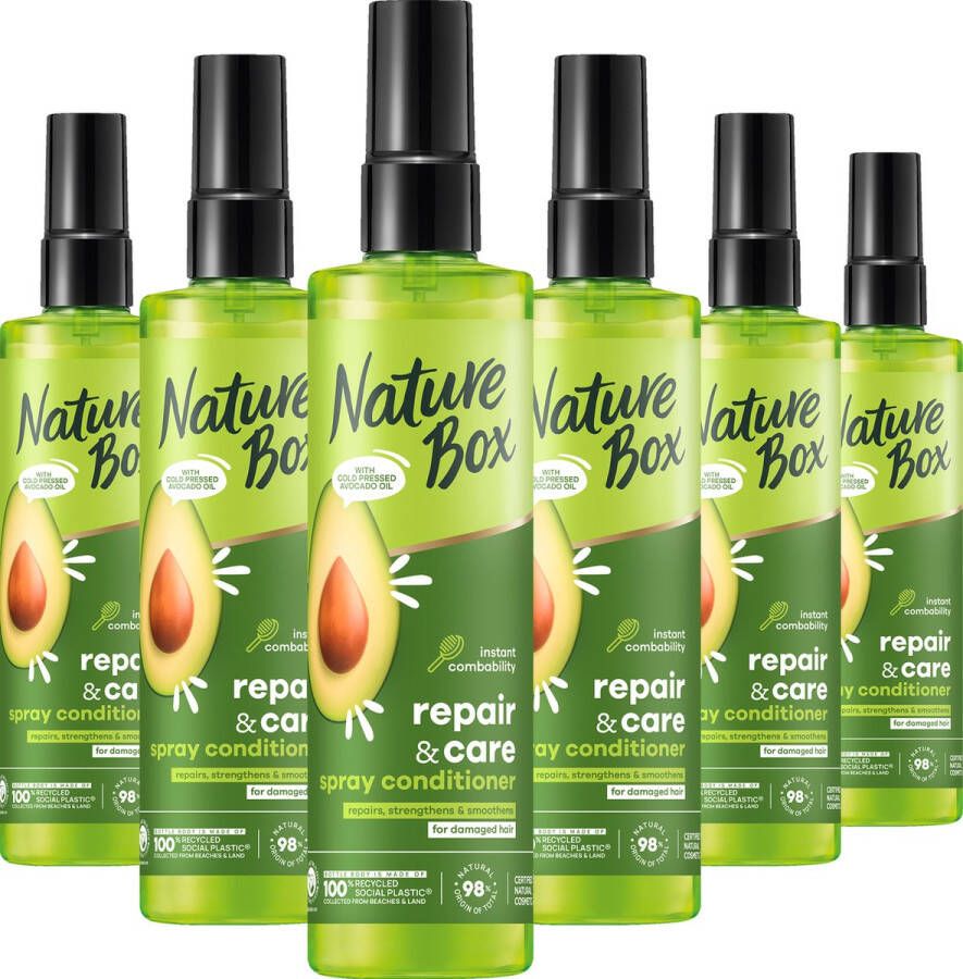 Nature Box Avocado Anti-Klit Spray Leave-in-conditioner Haarverzorging Voordeelverpakking 6 x 200 ml