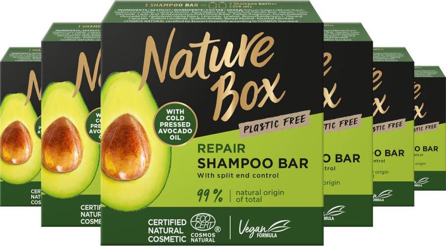 Nature Box Avocado Shampoo Bar Shampoo Bar Haarverzorging Voordeelverpakking 6 x 85 gr