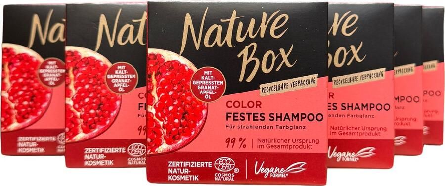 Nature Box shampoo bar Granaatappel 85 gram Voor gekleurd haar Shampoobar Pomegranate Solid shampoo 99% natuurlijke ingrediënten Vegan Recyclebare verpakking 6 stuks voordeelverpakking