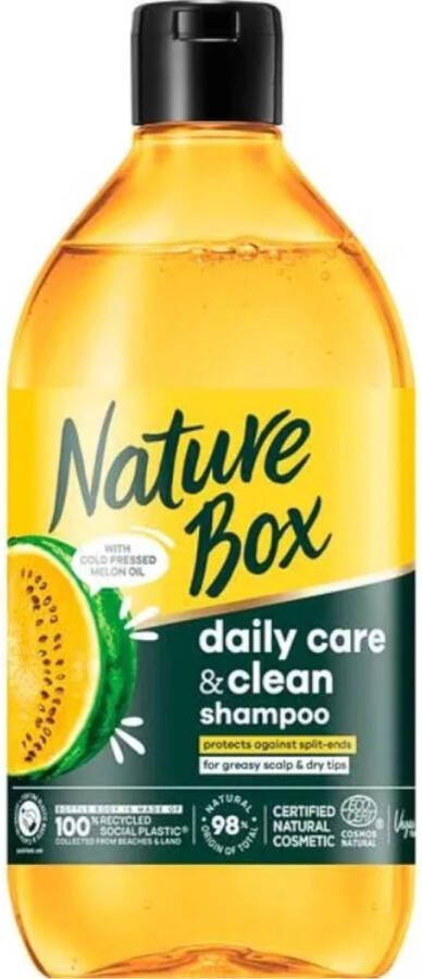 Nature Box Melon Oil reinigende shampoo voor vette hoofdhuid en droge punten met gele watermeloenzaadolie 385ml