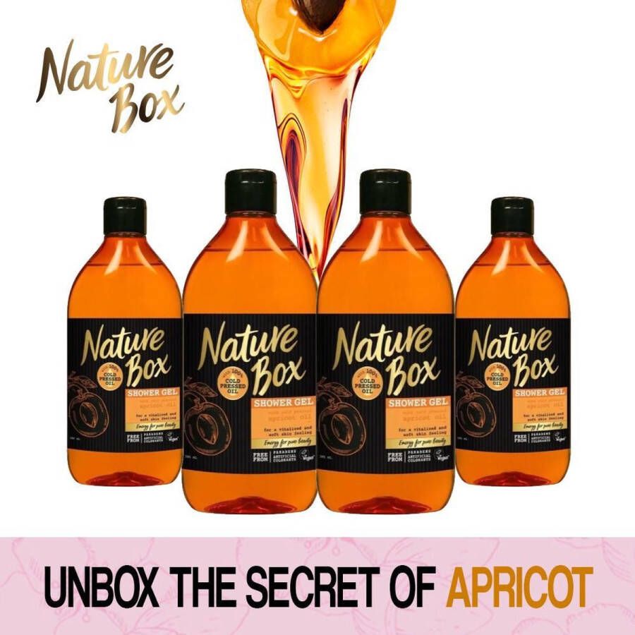 Nature Box Shower Gel 100% Geperst Apricot Olie 4 x 385 ml Voordeel Box