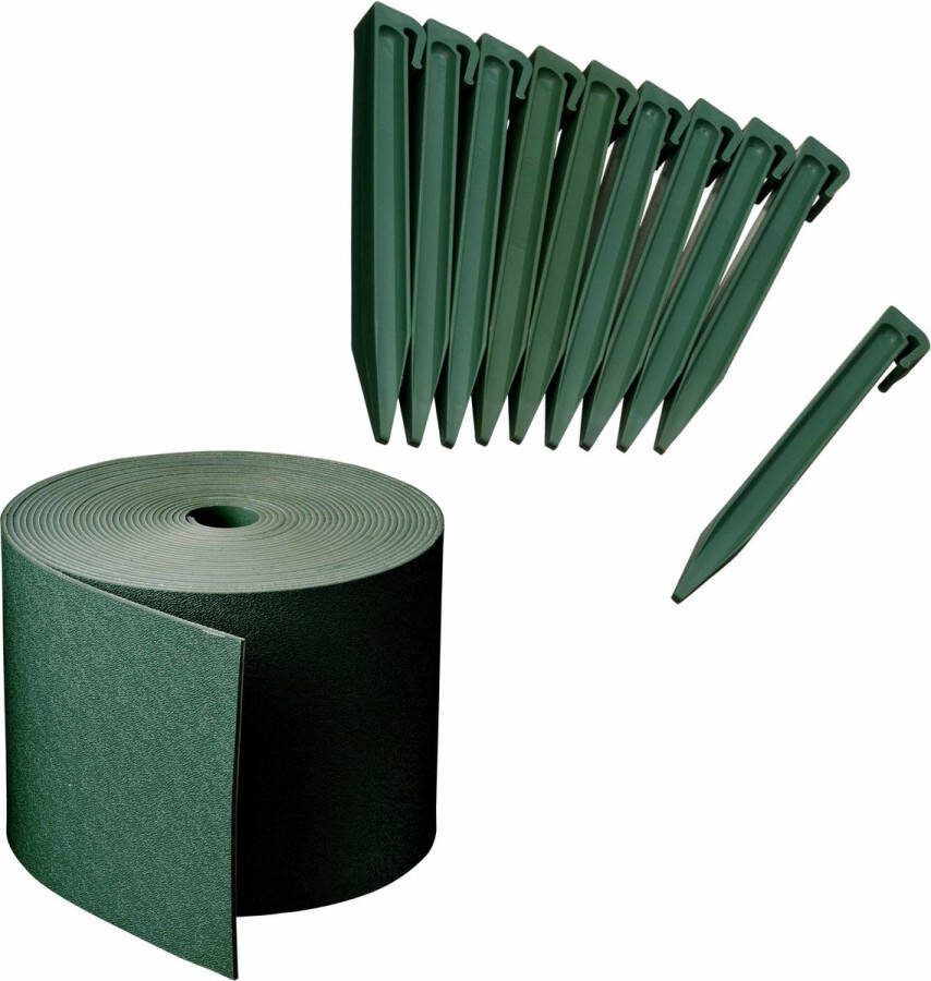 Nature Kunststof grasrand borderrand groen inclusief 20x grondpennen 20 meter x 15 cm hoogte Tuin kantopsluitingen
