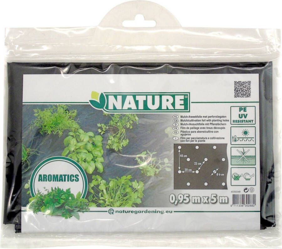 Nature Mulch- kweekfolie Voor Tuinkruiden Ldpe lldpe Zwart 20µ Met Perforatiegaten : 100xø60 Mm 0 95 X 5m