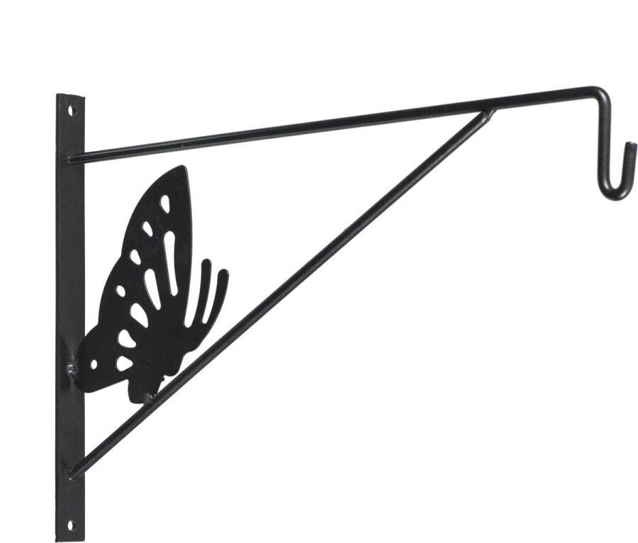 Nature Muurhaak plantenhaak antraciet met vlinder geplastificeerd verzinkt staal 24 x 35 cm hanging basket haak