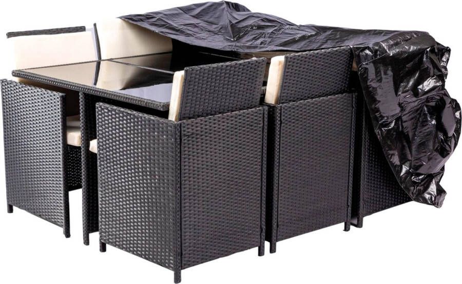 Nature Originals Tuinmeubelhoes waterdicht weerbestendig UV bestendig beschermhoes premium op maat regenbestendig afdekhoes zwart afdekhoezen regenbestendige tuinmeubelhoezen 8-persoons tuinset tafel stoelen 300 x 140 cm