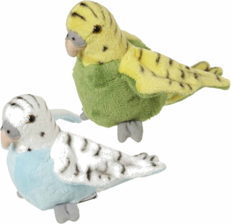 Nature planet 2x Pluche parkieten knuffels groen en blauw 16 cm Tropische vogels