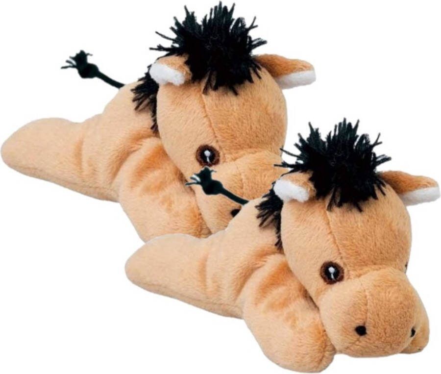 Nature planet 2x stuks knuffel paardje 13 cm beige knuffeldieren boerderij dieren paarden