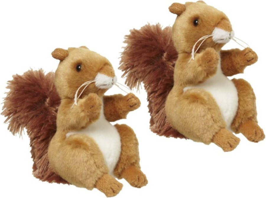 Nature planet 2x stuks pluche eekhoorn knuffel van 11 cm Bosdieren knuffels speelgoed