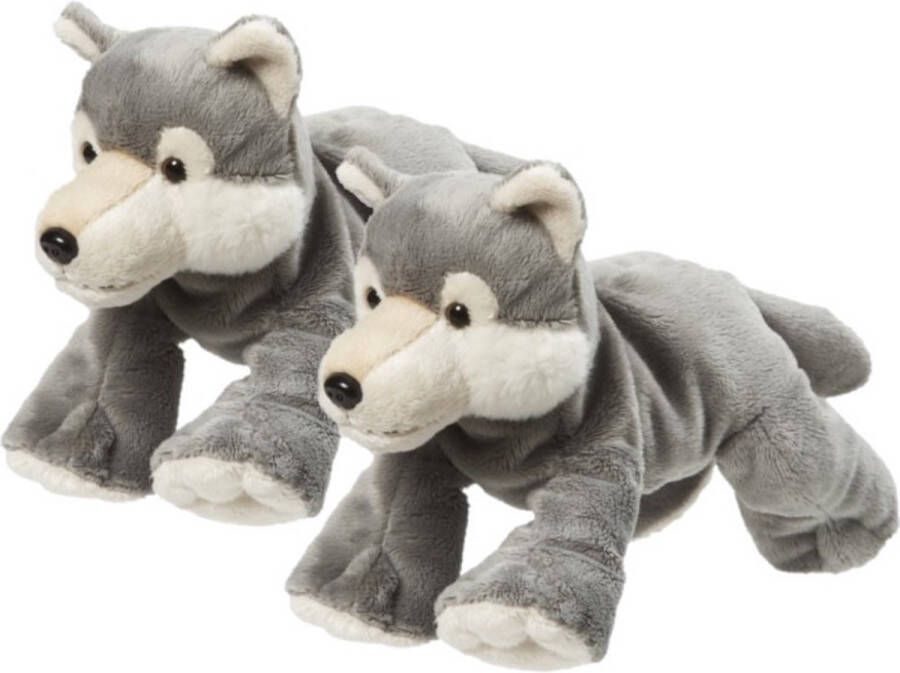 Nature planet 2x stuks pluche knuffel grijze wolf van 22 cm Wolven speelgoed knuffels artikelen