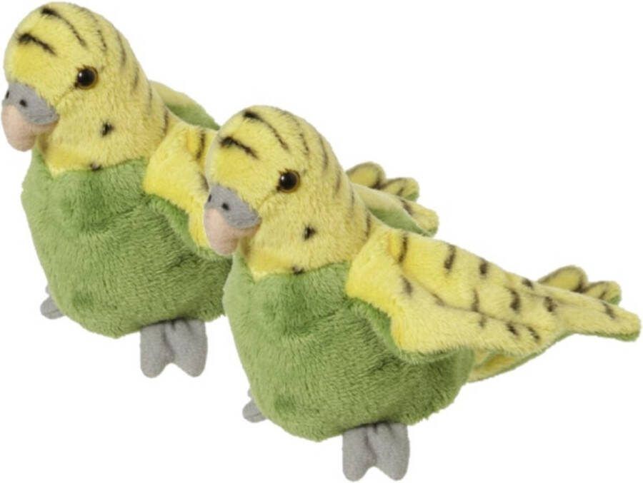 Nature planet 2x stuks pluche knuffel Parkiet groen 16 cm knuffeldieren Tropische vogels