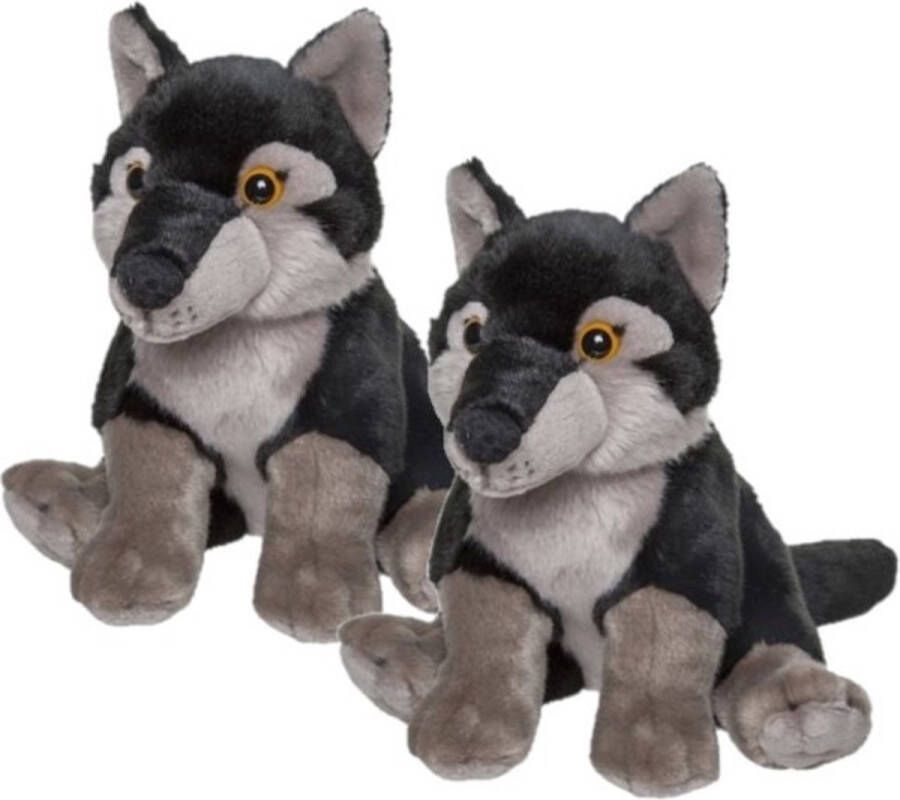 Nature planet 2x stuks pluche wolf knuffel zwart 24 cm Dieren wolven knuffels speelgoed