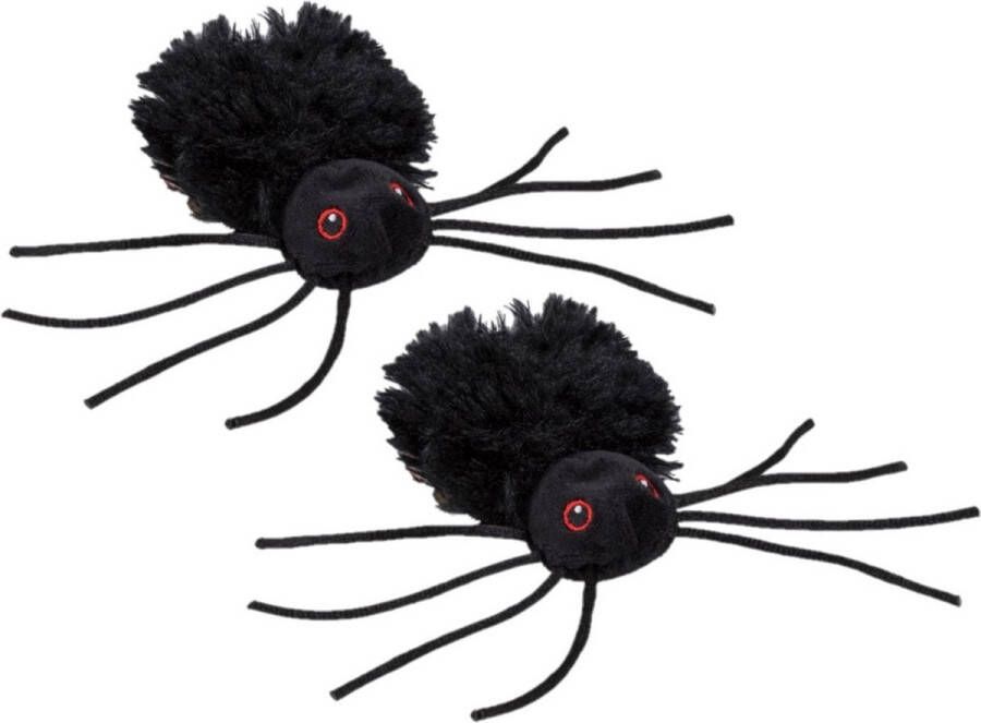 Nature planet 2x stuks pluche zwarte spin knuffel 13 cm Speelgoed spinnen Halloween beestjes