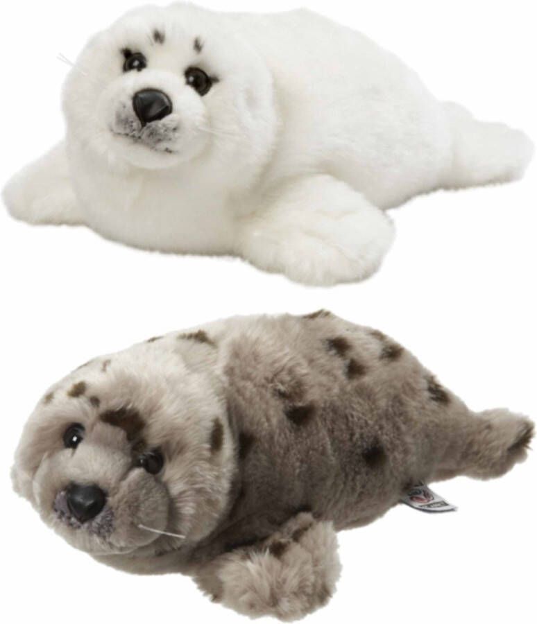 Nature planet 2x stuks Zeehonden knuffels van 40 cm wit en grijs Zeedieren speelgoed