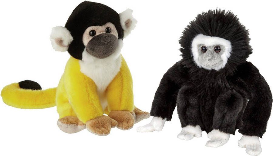 Nature Planet Apen serie zachte pluche knuffels 2x stuks Squirrel Aap en Gibbon Aap van 18 cm Knuffeldier