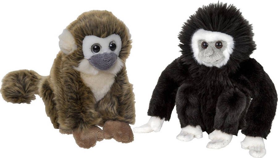 Nature Planet Apen serie zachte pluche knuffels 2x stuks Squirrel Aap en Gibbon Aap van 18 cm Knuffeldier