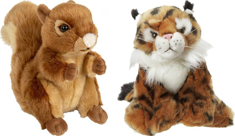 Nature Planet Bosdieren zachte pluche knuffels 2x stuks Eekhoorn en Lynx van 18 cm Knuffeldier