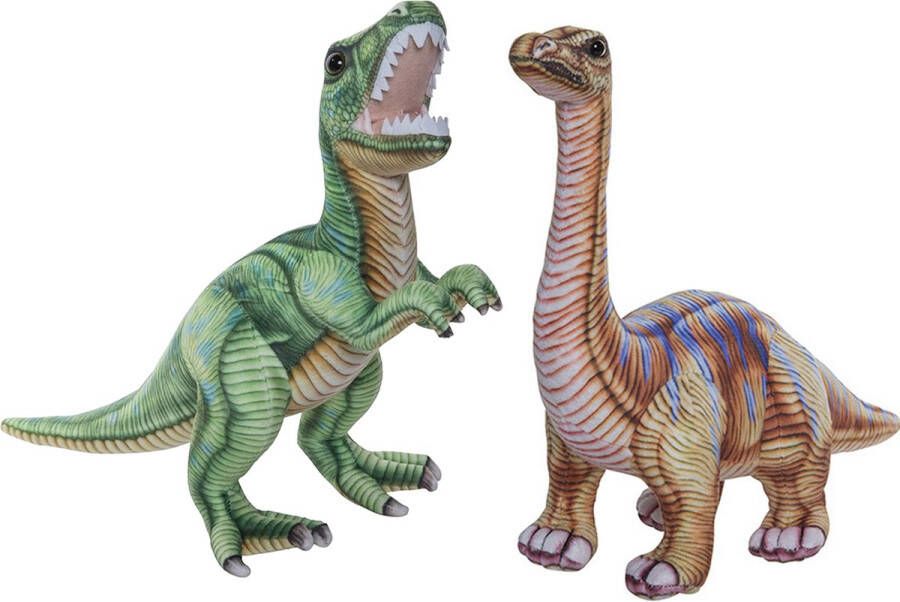Nature Planet Pluche knuffel dinosaurussen set T-rex 35 cm en Apatosaurus 30 cm Knuffeldier