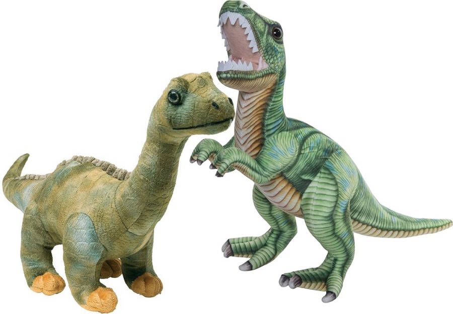 Nature Planet Pluche knuffel dinosaurussen set T-rex 35 cm en Diplodocus 50 cm Knuffeldier