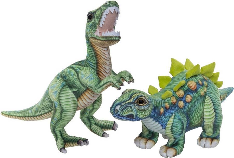 Nature Planet Pluche knuffel dinosaurussen set T-rex 35 cm en Stegosaurus 30 cm Knuffeldier