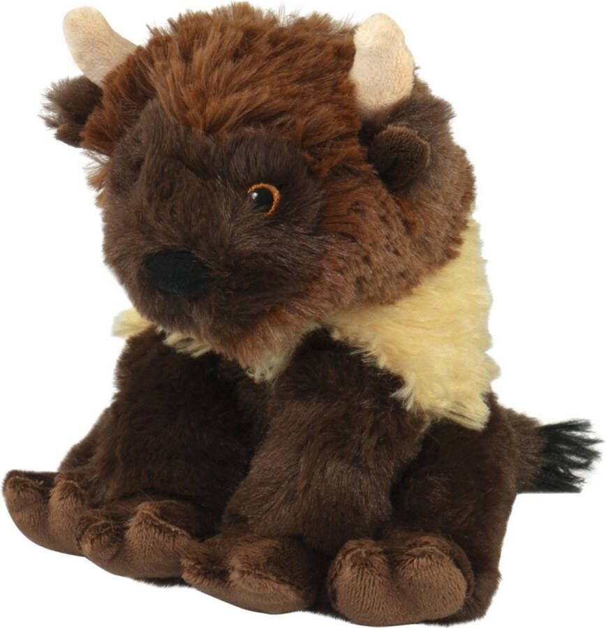 Nature Planet Knuffeldier Bizon zachte pluche stof bruin kwaliteit knuffels 14 cm Knuffeldier