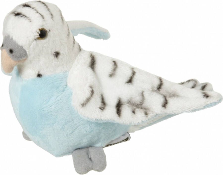 Nature planet Pluche blauwe grasparkiet knuffel 16 cm Tropische vogels knuffels