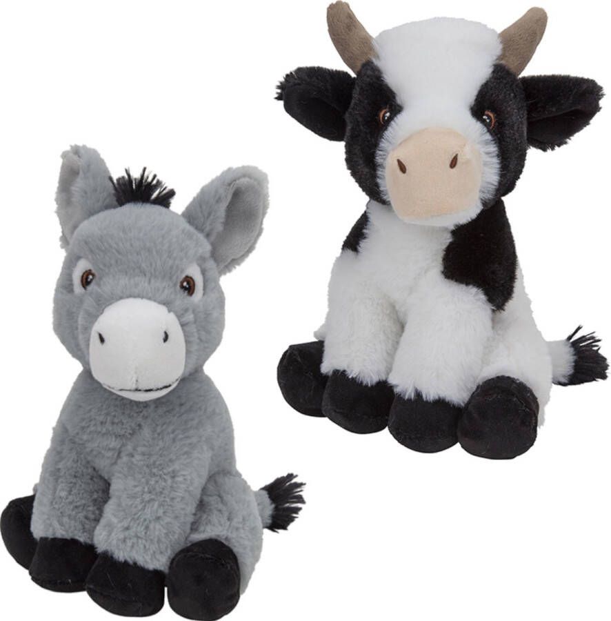 Nature Planet Pluche boerderijdieren knuffels Koe en Ezel van 23 cm Knuffel boederijdieren