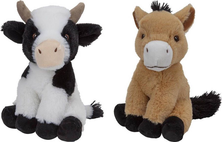 Nature Planet Pluche boerderijdieren knuffels Koe en Paard van 23 cm Knuffel boederijdieren