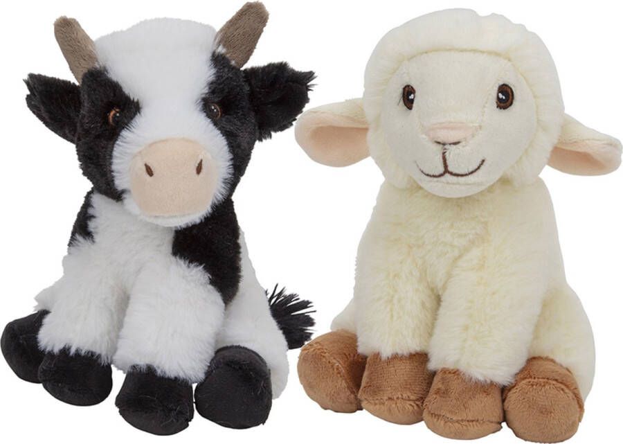 Nature Planet Pluche boerderijdieren knuffels Koe en Schaap setje van 19 en 17 cm Knuffel boederijdieren