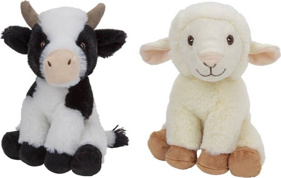 Nature Planet Pluche boerderijdieren knuffels Koe en Schaap van 23 cm Knuffel boederijdieren