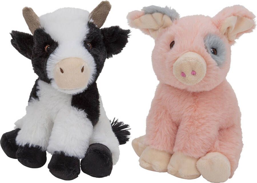 Nature Planet Pluche boerderijdieren knuffels Koe en Varken setje van 19 en 18 cm Knuffel boederijdieren