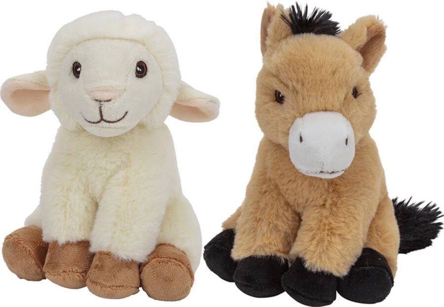 Nature Planet Pluche boerderijdieren knuffels Schaap en Paard setje van 17.5 en 17 cm Knuffel boederijdieren