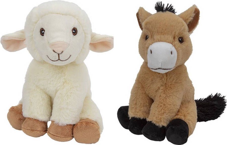 Nature Planet Pluche boerderijdieren knuffels Schaap en Paard van 23 cm Knuffel boederijdieren