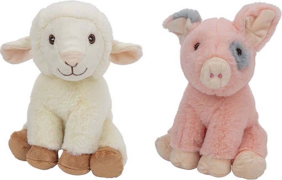 Nature Planet Pluche boerderijdieren knuffels Schaap en Varken van 23 cm Knuffel boederijdieren