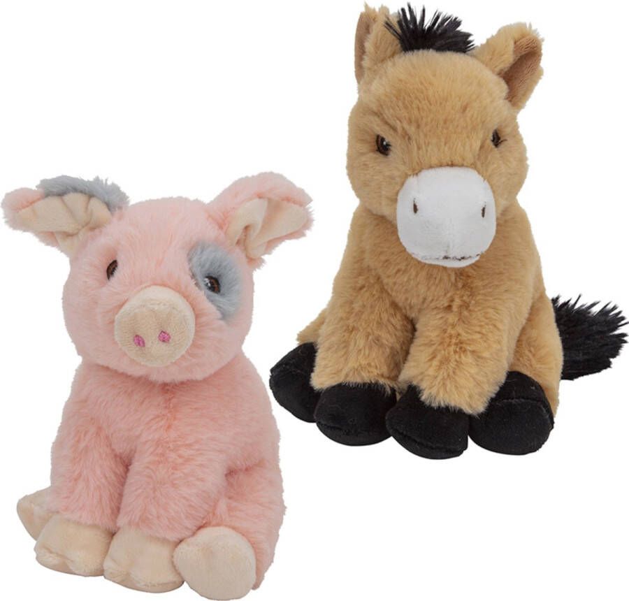 Nature Planet Pluche boerderijdieren knuffels Varken en Paard setje van 18 en 17 cm Knuffel boederijdieren