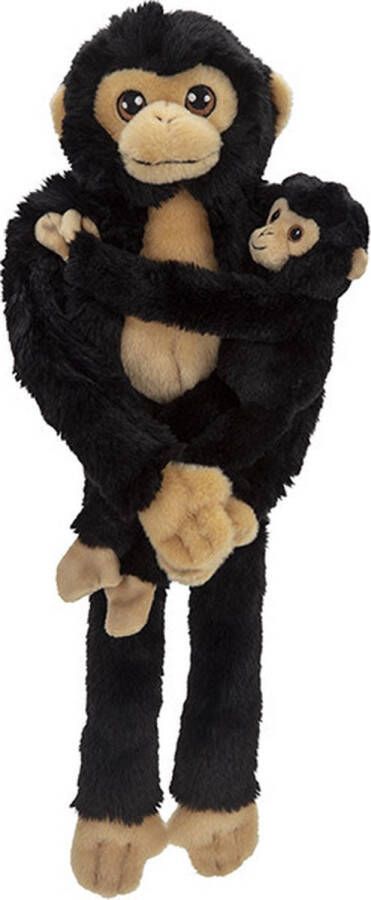 Nature planet Pluche dieren knuffels hangende Chimpansee aap met baby van 48 cm Knuffeldieren speelgoed