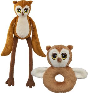 Nature Planet Pluche dieren setje uilen knuffel rammelaar 15 cm en fluffy knuffeldier 33 cm Vogel knuffels