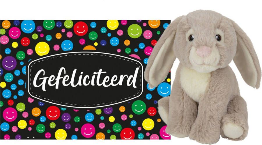 Nature planet Pluche knuffel cadeau Konijn 19 cm met A5-size Gefeliciteerd wenskaart Verjaardag cadeau opsturen Jongen meisje