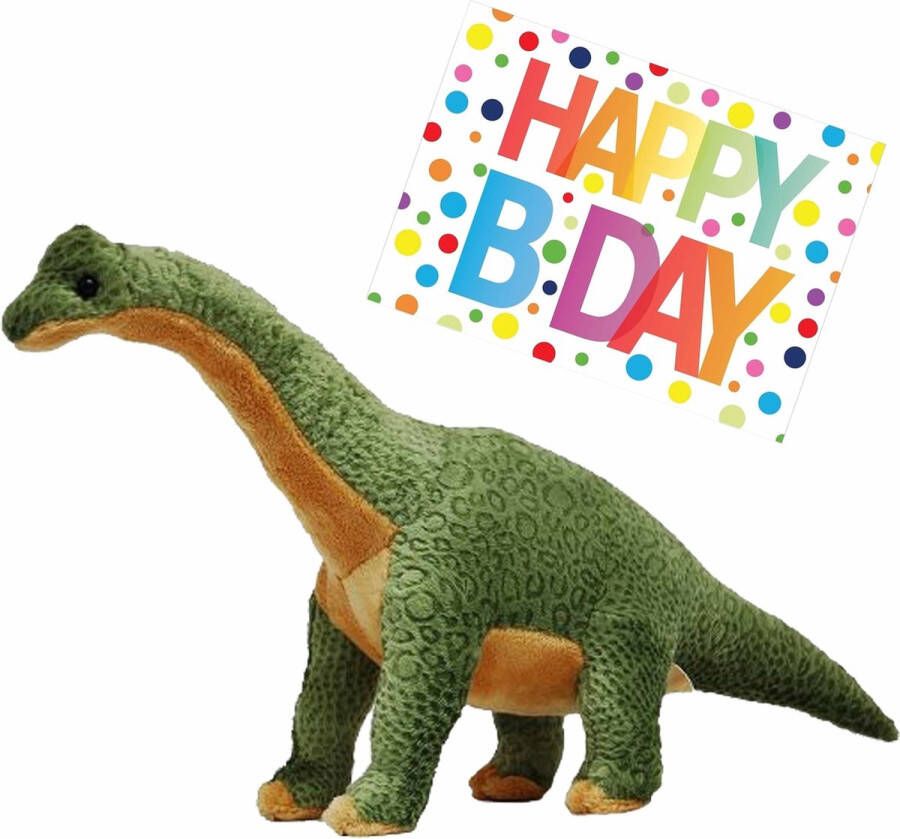 Nature planet Pluche knuffel Dino Brachiosaurus 43 cm met grote A5-size Happy Birthday wenskaart Verjaardag cadeau setje Een knuffel sturen