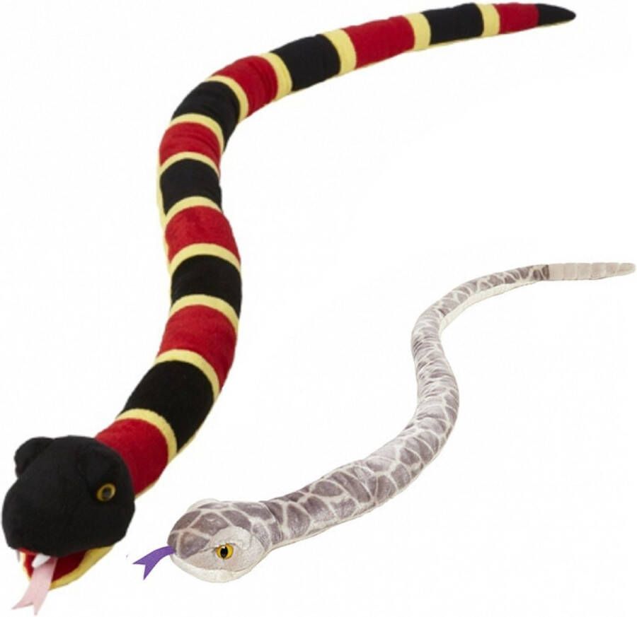 Nature Planet Pluche dieren knuffels 2x slangen van 145 cm Knuffeldier