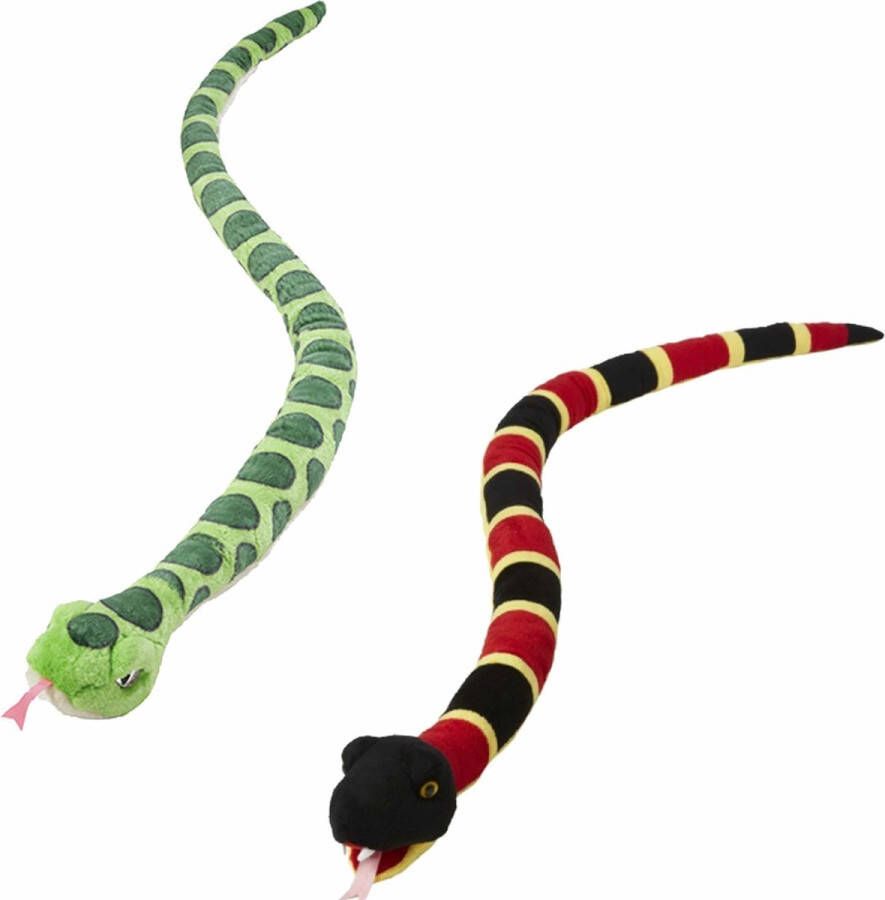 Nature Planet Pluche dieren knuffels 2x slangen van 145 cm Knuffeldier