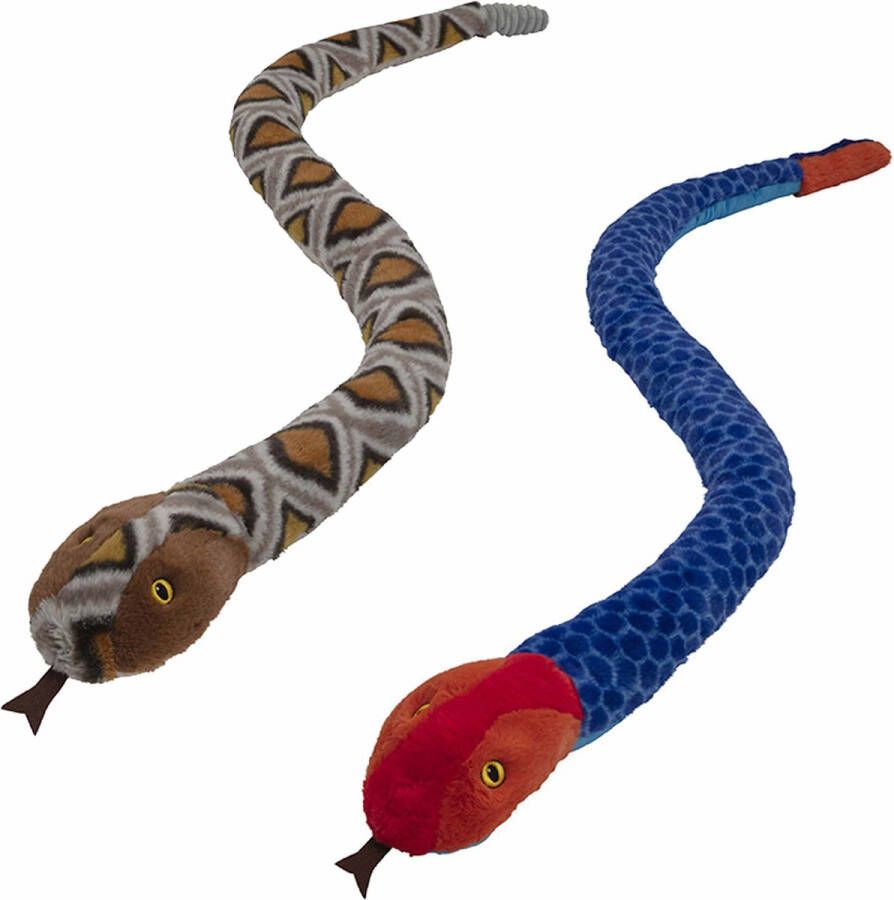 Nature Planet Pluche dieren knuffels 2x slangen van 150 cm Knuffeldier