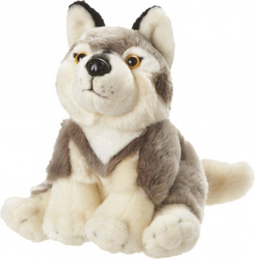 Nature planet Pluche zittende knuffel wolf 18 cm grijs wolven speelgoed knuffels