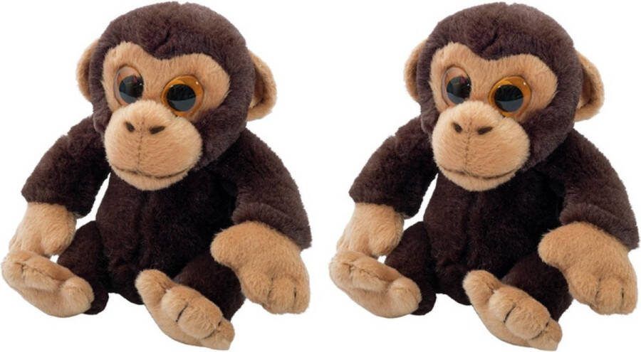 Nature planet Set van 2x stuks pluche Chimpansee aapjes knuffeldier van 13 cm Speelgoed dieren knuffels