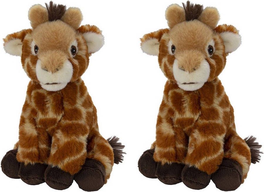 Nature planet Set van 2x stuks pluche knuffel giraffe van 17 cm Speelgoed knuffeldieren