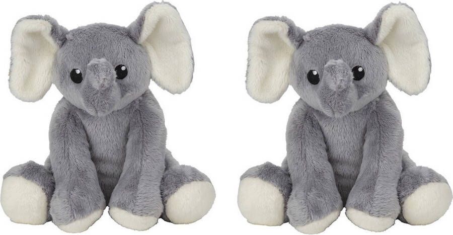 Nature planet Set van 2x stuks pluche knuffel olifant van 20 cm Speelgoed knuffeldieren olifanten