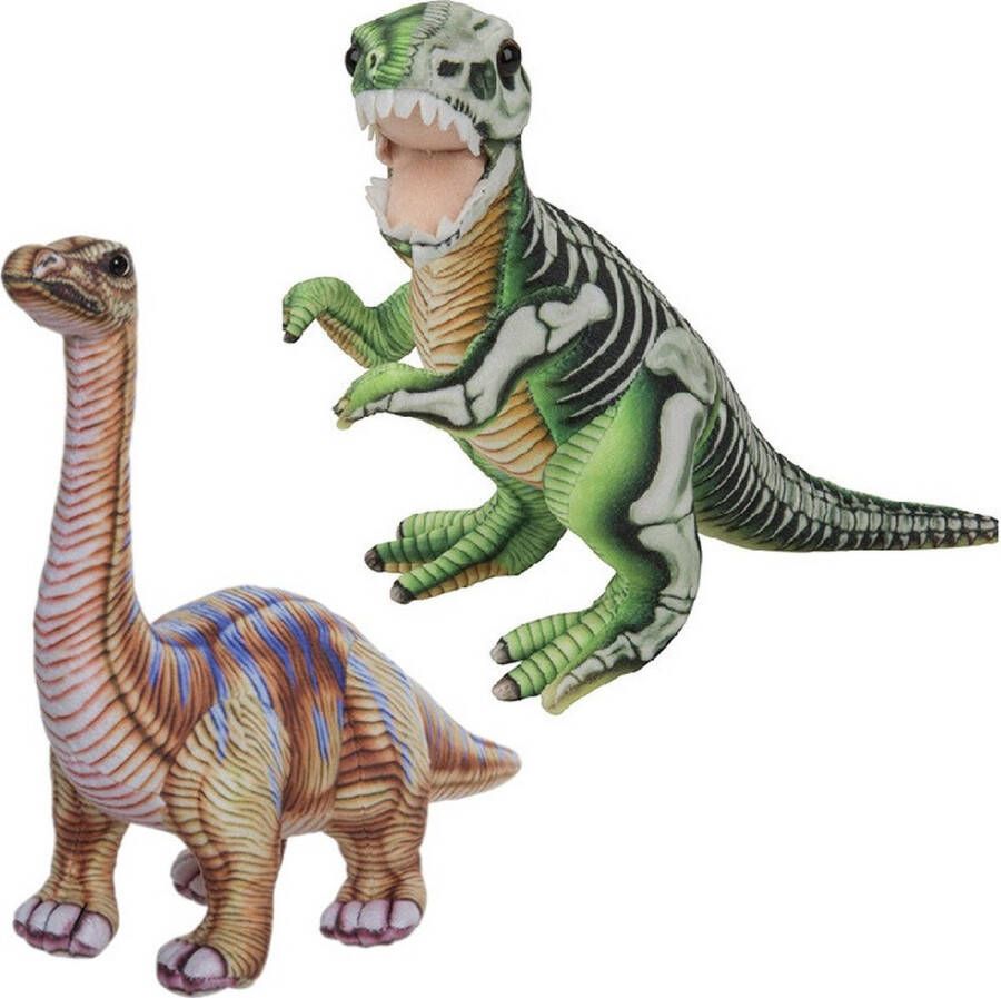 Nature Planet Speelgoed set van 2x pluche dino knuffels T-Rex en Apatosaurus van 30 cm Knuffeldier