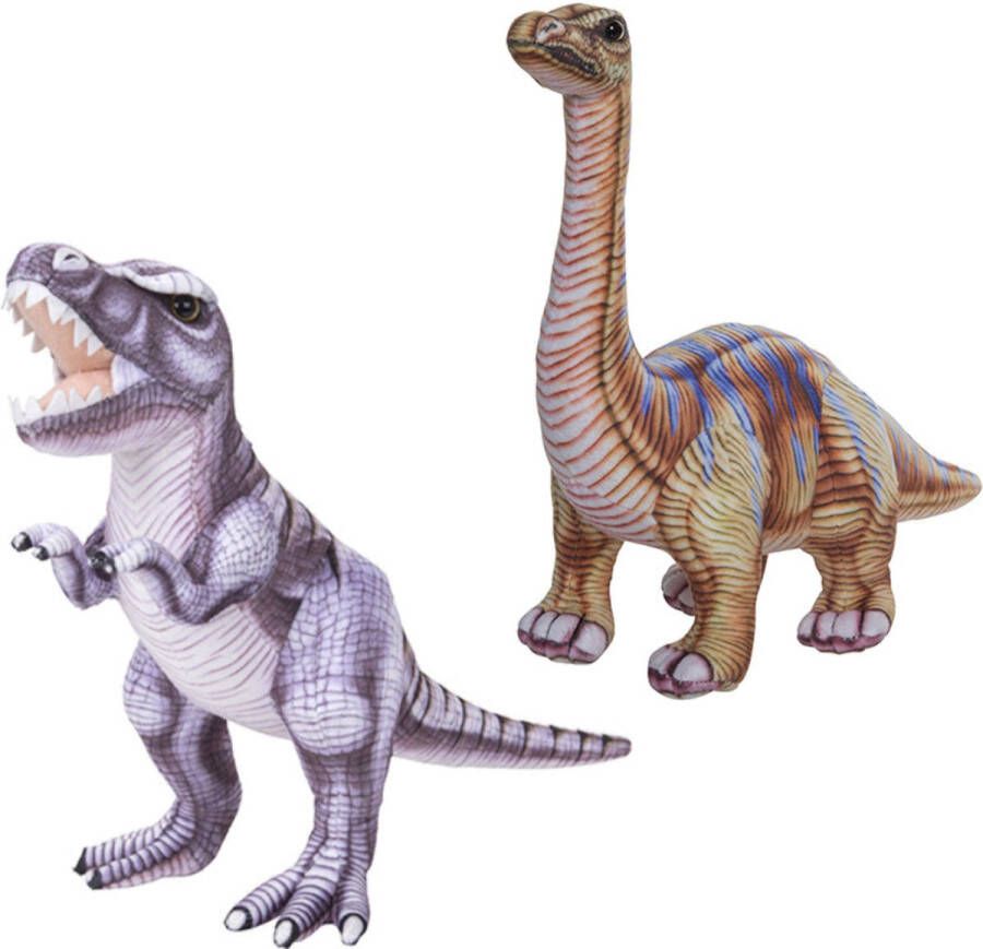 Nature Planet Speelgoed set van 2x pluche dino knuffels T-Rex en Apatosaurus van 30 cm Knuffeldier