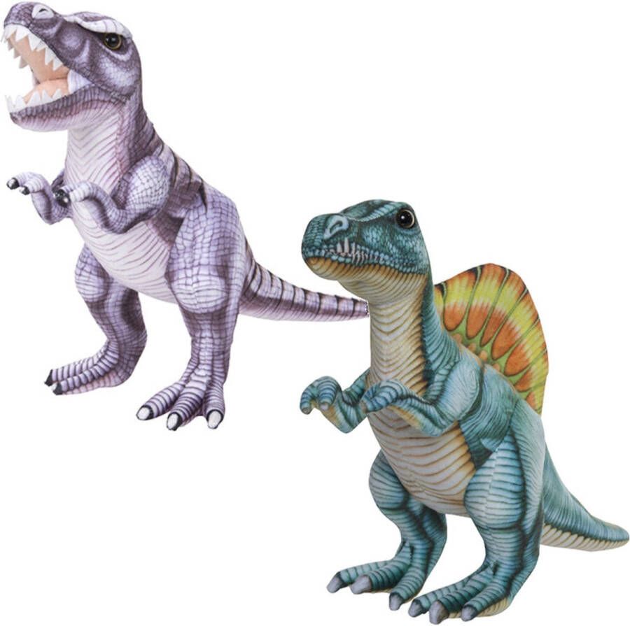 Nature Planet Speelgoed set van 2x pluche dino knuffels T-Rex en Stegosaurus van 30 cm Knuffeldier